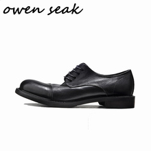 Owen Seak-zapatos de vestir para hombre, zapatillas de cuero de vaca de lujo para primavera y otoño, planos de marca con cordones, color negro 2024 - compra barato
