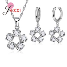 925 100% 925 Sterling Silver Clear Rhinestone Luxury Flower Shape Shiny Jewelry Sets For Charming Women Girls Best Wedding 2024 - buy cheap