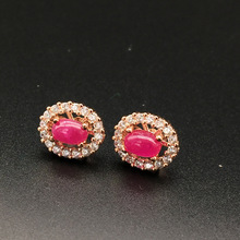 Natural Ruby Stud Earrings for Women Diamond Encrusted Free Shipping 2024 - buy cheap