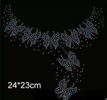 2pc/lot Blue neckline butterfly hot fix rhinestones iron on crystal transfers design strass iron patches for sweater 2024 - buy cheap