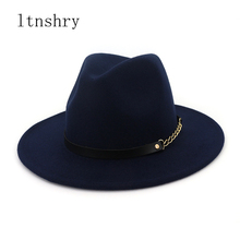 2019 Autumn Winter Felt Fedora Hats With Belt Wide Flat Brim Jazz Trilby Formal Top Hat Panama Cap For Unisex Men Women 2024 - buy cheap