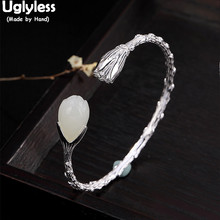 Uglyless Real 925 Sterling Silver Flower Bangles for Women Ethnic Branch Open Bangle Nature Jade Magnolia Bracelets Fine Jewelry 2024 - buy cheap
