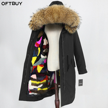 OFTBUY X-long Real Fur Coat Winter Jacket Women Natural Fur Parka Mink Fur Liner Raccoon Fox Fur Collar Hood Warm Streetwear 2024 - compre barato