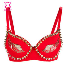 Asas do ouro & Rivet Stud Red Cotton Bra Push Up Bras Para mulheres Cueca Bralet Bralette Top Sutiã Do Punk Rave Clube Sexy Lingerie 2024 - compre barato