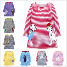 NEWEST Baby Girl Dresses With Animals Princess Long Sleeve Dresses Children Stripe Dot Spring Autumn Clothing For Kids 2024 - buy cheap