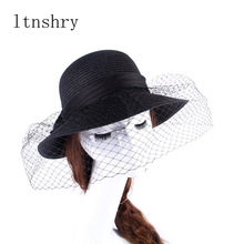 2019 novo chapéu de sol de verão feminino grande borda grande arco chapéu de praia chapéus anti-uv rendas net fio de casamento chapéu de palha feminino 2024 - compre barato