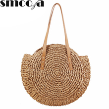 SMOOZA Handmade Woven Round Women Shoulder Bag Bohemian Summer Straw Beach Handbag For Travel Shopping Female Tote Rattan Wicker 2024 - buy cheap