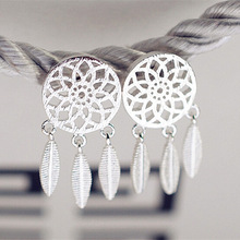 Retro Jewerly Fashion Vintage 925 Sterling Silver Stud Earrings Round Leaf Design Earring For Woman Wholesale 2024 - buy cheap