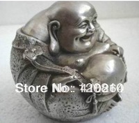 Estátua de buda sorridente de prata tibetana expressa rara sorte 2024 - compre barato