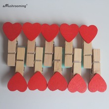 10 Red wood Heart Clothespins - Wedding Party Decorations - Wooden Hearts Valentines Day gift wrap - Pretty Packaging 2024 - buy cheap