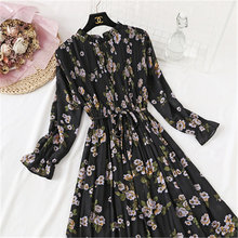 24 cores 2020 outono novo coreano fresco floral chiffon vestido feminino manga longa floral chiffon vestido femela cintura elástica vestidos 2024 - compre barato