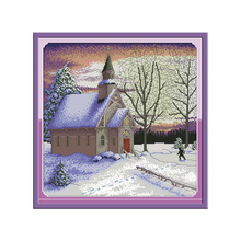 Joy Sunday Church Landscape Painting Cross Stitch Embroidery Fabric Aida Canvas 14ct 11ct Counted DIY Needlework Sets DMC Floss 2024 - buy cheap