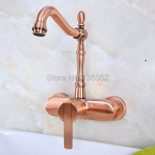 Antique Red Copper Wall Mount Bathroom Kitchen Vanity Sink Faucet Single Handle Mixer Hot Cold Water Taps Lnf937 2024 - buy cheap