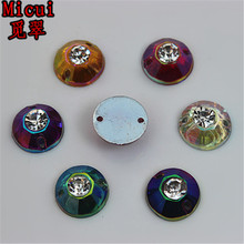 Micui 100 шт. 12 мм AB цветные круглые хрустальные бусины для шитья Стразы плоские кристаллы для шитья одежды с 2 отверстиями ZZ289 2024 - купить недорого