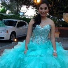 Quinceañera-Vestidos Quinceañera turquesa, 16 Vestidos baratos, cristales con volantes de talla grande, 2017 2024 - compra barato