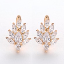 Leaf Shaped Stud Earrings Cute Rose Gold Color Filled Natural Zircon Earrings Wholesale Punk Jewelry Party Wedding Women Gift 2024 - buy cheap