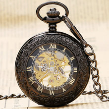 De cristal elegante de negro Retro romano número esfera con mecanismo al descubierto Steampunk mecánica Fob reloj de bolsillo con cadena para las mujeres de los hombres 2024 - compra barato
