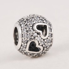 Tumbling Heart Charm Beads Fits Pandora Bracelets Original 925 Sterling Silver Clear CZ Heart Bead Diy Valentine's Day Jewelry 2024 - buy cheap