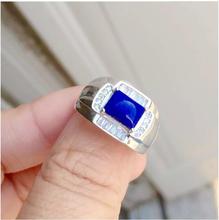 Frete grátis natural lapis anel 925 prata esterlina atacado jóias finas natural lapis homem anel 6*8mm 2024 - compre barato