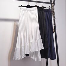 Midi Pleated Skirt Women High Street Fashion Irregular Skirts Womens Elastic High Waist A Line Asymmetrical Skirt High Quality 2024 - buy cheap