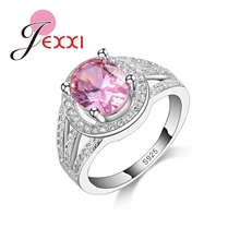 Oval Hollow Design With Big Pink CZ Crystal Girl Fashion 925 Sterling Silver Rings Party Charm Jewelry For Ladies Hot Sale 2024 - buy cheap