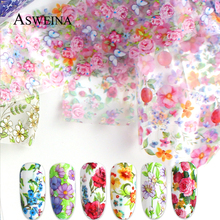 16pcs Transfer Nail Art Foil Holographic Mix Summer Flower Design Sticker Decals Manicure Adhesive Foils 3D Decoration 2024 - buy cheap