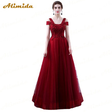 ALIMIDA Beading Evening Dress Long 2018 3D Flower A-Line Prom Dresses Red Wine V-Neck Formal Party Dress Vestido de festa 2024 - buy cheap