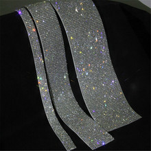 10RowsX 45cm Silver/ Gold Tone Clear Hot Fix Rhinestone Applique Diamante Iron On Trims Bling Bling Jewelry Wedding Supplies 2024 - buy cheap