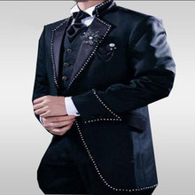 One Button Navy Long Blazer Groom Tuxedos Groomsmen Men's Wedding Party Prom Suits 2020 (Jacket+Pants+Vest+Tie) Bespoke Plus 2024 - buy cheap