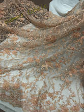Роскошная Свадебная французская кружевная ткань ручной работы, красивая африканская кружевная ткань с бусинами для женщин персикового цвета 2024 - купить недорого