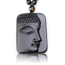 Fashion Pendant For Men With Chain Natural Stone Obsidian Carved Side Buddha Head Pendant Beads Necklace Jewelry Women Gift 2024 - buy cheap