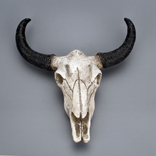 Longhorn Cow Skull Head Wall Hanging Decor 3D Animal Wildlife Sculpture Home Figurines Crafts Ornaments Halloween Resin OX Horn 2024 - buy cheap