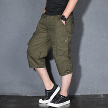 New 2019 Summer Men's Baggy Multi Pocket Military Zipper Cargo Shorts breeches Male Long Army Green Khaki Mens Tactical Shorts 2024 - buy cheap