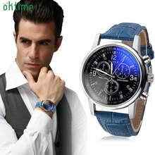 Splendid Masculino Reloje Electronic Watch Luxury Fashion Faux Leather Mens Blue Ray Glass Quartz Analog Watches 2024 - buy cheap