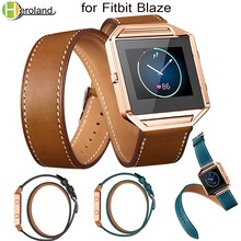 Correa de reloj de cuero genuino de lujo para Fitbit Blaze, correa de muñeca inteligente, correa de reloj deportivo de 23mm, accesorios de doble anillo de cuero largo 2024 - compra barato