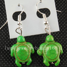 Free Shipping Women Fashion Jewelry Cyan Howlet Howlite Turtle Beads Dangle Earrings C3341 2024 - buy cheap