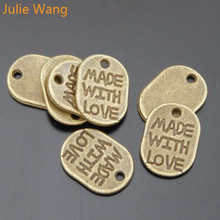 Julie Wang 100pcs Antique Bronze "MADE WITH LOVE" Tag Letters Alloy Charms Pendant Jewelry Making Finding Necklace Accessory 2024 - buy cheap