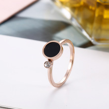 Bamos Male Female Stainless Steel Ring Simple Black Round Zircon Rings For Men Women Trendy Rose Gold Color Jewelry 2024 - buy cheap