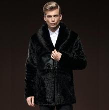 Jaqueta de couro de vison falso masculina, casaco de couro grosso com lapela quente e slim para outono, jaqueta de couro preto fashion para homens 2024 - compre barato