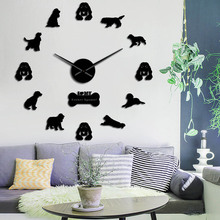 Cocker Spaniels Mirror Effect Stickers DIY Giant Silent Wall Clock Dog Pet Owners Home Decor Cockers Mute Wall Art Hanging Watch 2024 - buy cheap