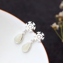 Pendientes de plata de ley 100% 925 hechos a mano con incrustaciones de gotas de agua hetianas naturales, aretes de copo de nieve 2024 - compra barato