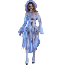 Blood Stain Scary Women Cosplay Ghost Bride Costume Adult Haunting Skeleton Ghostly Bride of Doom Halloween Costumes Size 2024 - buy cheap