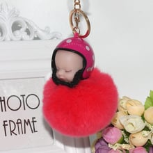 Fashion Real Rabbit Fur Ball Helmet Doll Keychain PomPom Fluffy Key Ring Women Bag Purse Car Key Chains Jewelry EH869 2024 - buy cheap