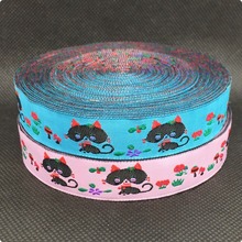 2015 NEW  wholesale 5/8" 10yards/lots Woven Jacquard Ribbon lace 16mm Pink and blue lovely cat KT2015051203 2024 - buy cheap