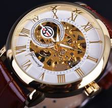 Forsining 3d Logo Design Hollow Engraving White Golden Dial Gold Watch Men Luxury Brand Men Wristwatch Skeleton Mechanical Watch 2024 - buy cheap