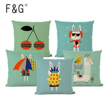 Cute Cartoon Cushion Cover Bear Rabbit Printed Cotton Hemp Square Car Sofa Pillowcase Home Decoration throw pillow covers 2024 - buy cheap