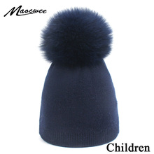 2018 Children Winter Raccoon Fur Hats 100% Real Fox Fur Pompom Beanies Cap Natural Fur Hat For Kids Girls Skullies 2024 - buy cheap