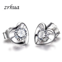ZRHUA Popular Style Sterling Silver 925 High Quality Jewelry Stone White Luxury Daily Wear Stud Earrings Heart/Round Brincos 2024 - buy cheap