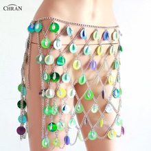 Chran Seascale Top Bralet Belly Waist Belt Chain Necklace Sequins Skirt Dress Ibiza Festival Costume Wear Discos Jewelry CRS206 2024 - buy cheap