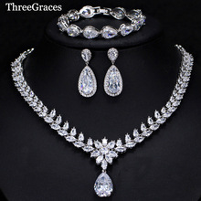 ThreeGraces 3 Piece Luxury CZ Long Water Drop Wedding Necklace Earrings Bracelet Jewelry Set For Brides Evening Party JS078 2024 - buy cheap